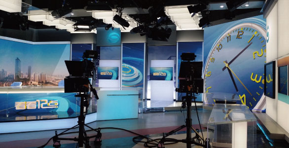 What kind of LED display system should be chosen for the radio and television studio?
