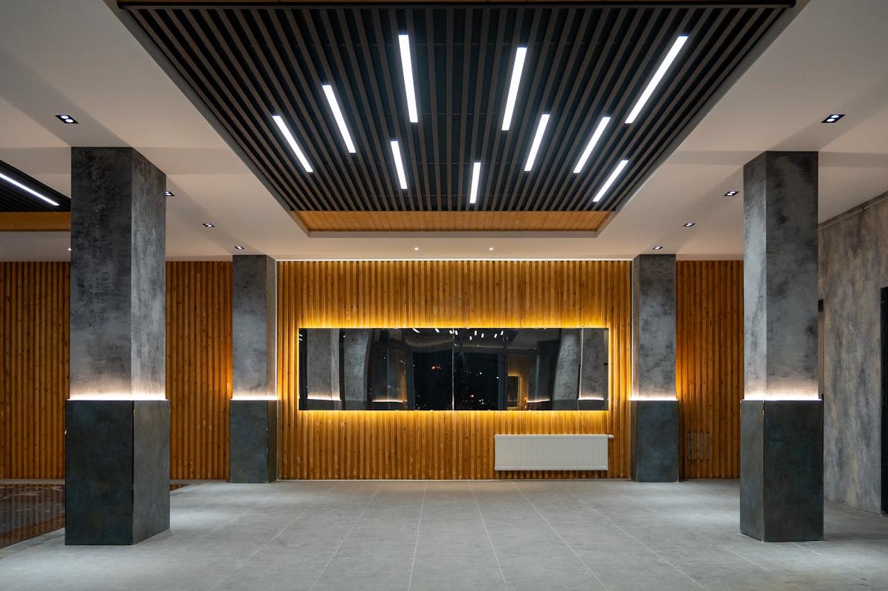 a commercial space with LED lighting